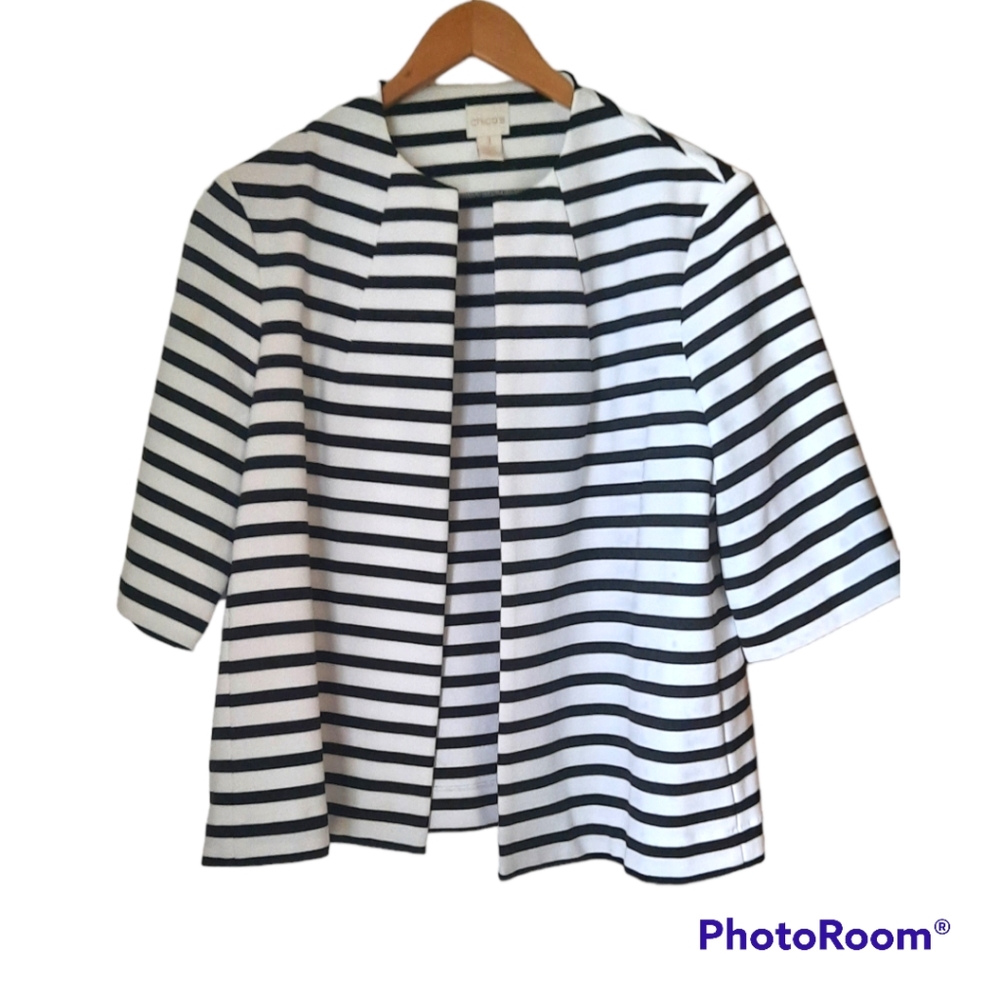 Chico's Black and White Striped Blazer Size One
